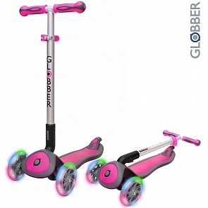 Самокат Globber Elite SL My Free Fold up 445-110 со светящимися колесами, розовый (Globber, 6311rt)